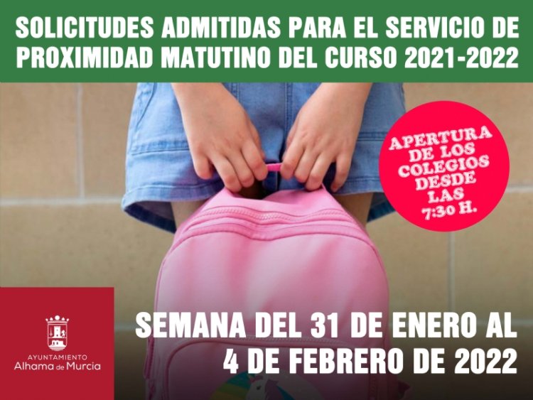 Solicitudes admitidas para el Servicio de Proximidad Matutino. Semana del 31 de enero al 4 de febrero de 2022