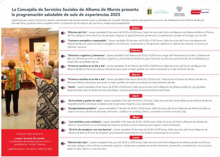 El Aula de Experiencias ofrece 11 nuevos talleres de enero a junio de 2023 en Alhama y pedanías