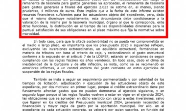 El informe de intervención de abril de 2023 estima que los ahorros disponibles son de 4 millones de euros