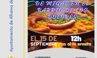 El próximo 15 de septiembre llega el gran día de las migas en el las fiestas del Barrio de los Dolores.   A las 12:00 en la Ermita, os esperamos para compartir y disfrutar de este plato tradicional.