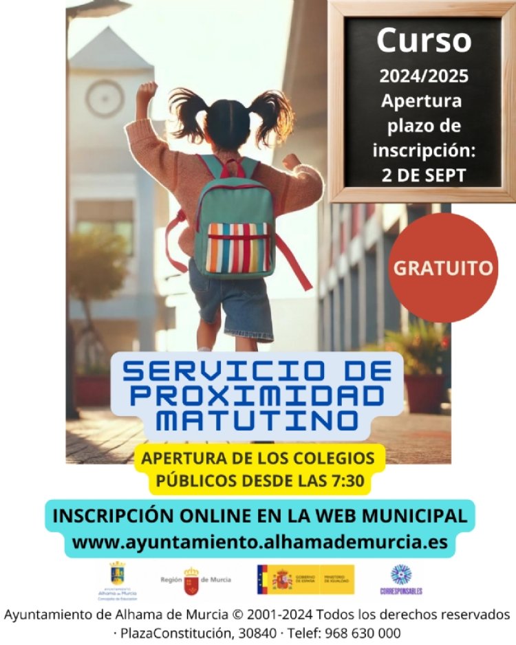 Abierto el plazo de inscripción Servicio Municipal de Conciliación de Proximidad Matutino para el curso 2024/2025