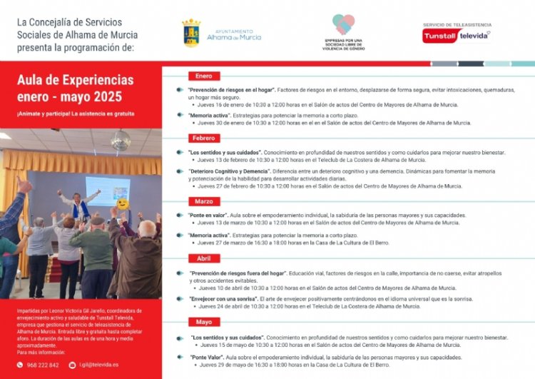 El Aula de Experiencias ofrece nuevos talleres de enero a mayo en Alhama de Murcia