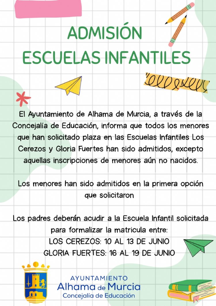 El Ayuntamiento garantiza plaza a todos los menores inscritos en las Escuelas Infantiles Los Cerezos y Gloria Fuertes