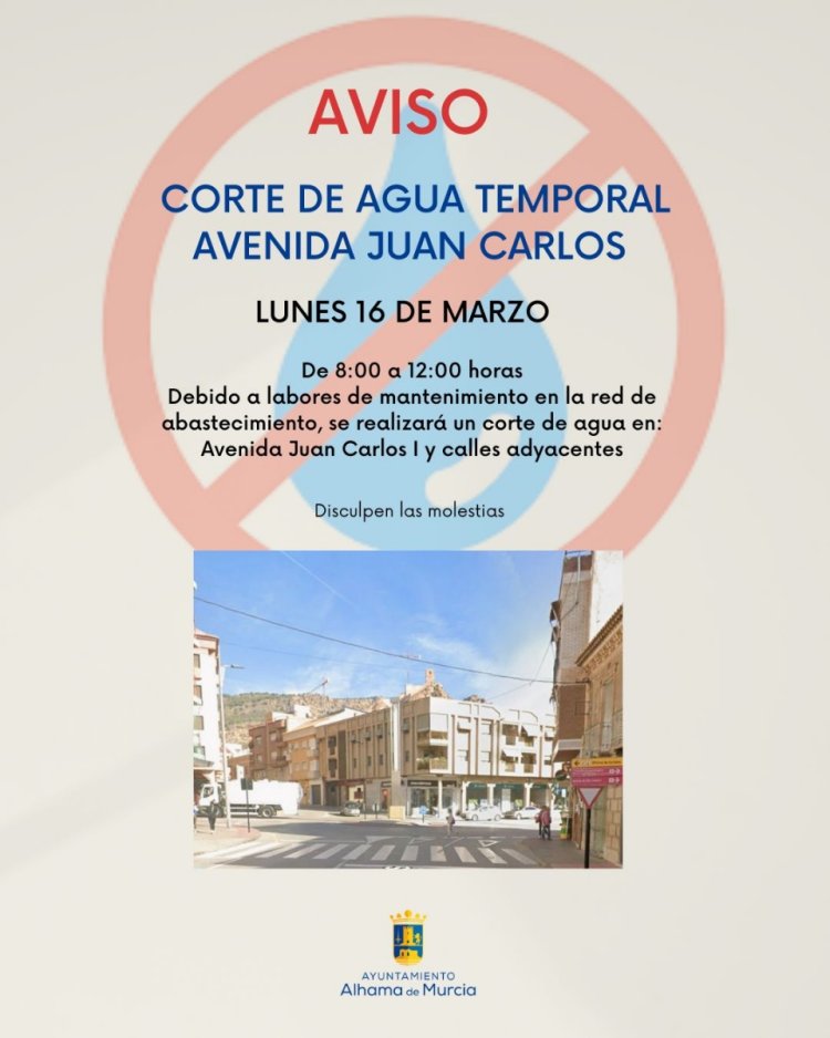 Corte temporal del suministro de agua hoy en avenida Juan Carlos I y calles adyacentes